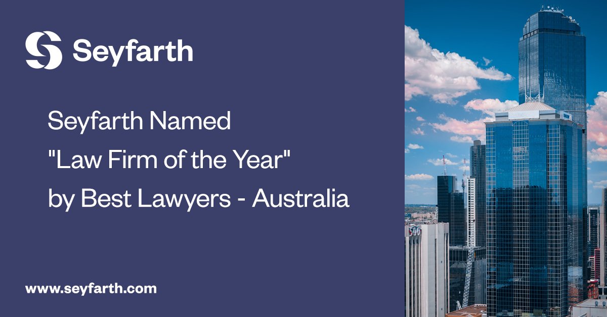Seyfarth Named “Law Firm of the Year” by <a href="/BestLawyers/">Best Lawyers</a> #Australia

<a href="/SeyfarthAU/">Seyfarth Australia</a> Partners Recognized as Labour and #Employment Leaders

seyfarth.com/news-insights/…