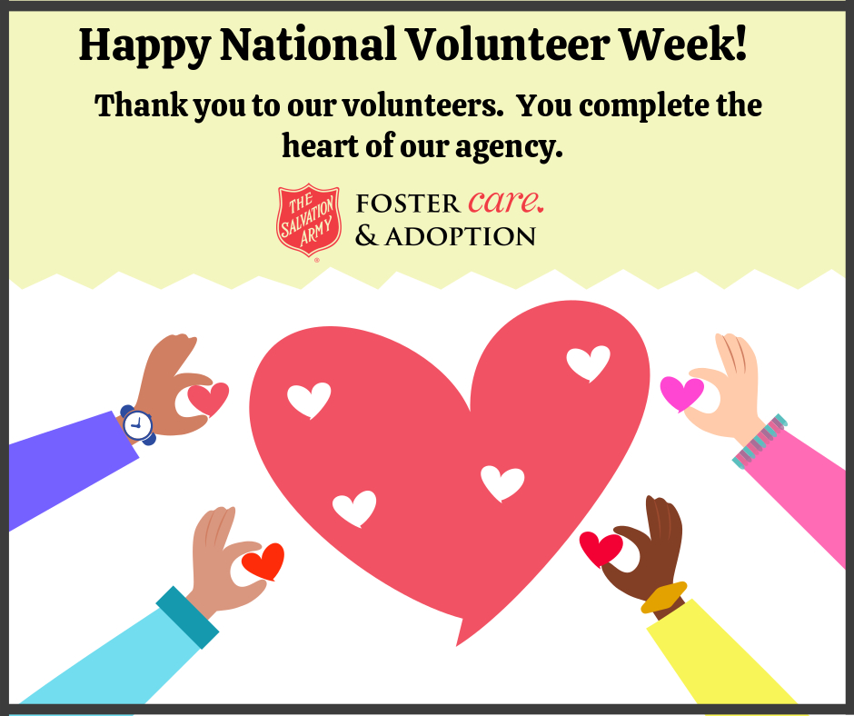 SAchildrensserv's tweet photo. Volunteers contribute to our agency in so many ways and our work wouldn't be possible without them. Thank you, volunteers for stepping up to give your time, creativity, and energy to help children impacted by foster care! We love you! #nationalvolunteerweek #fostercare https://t.co/Xf1iwITNU0