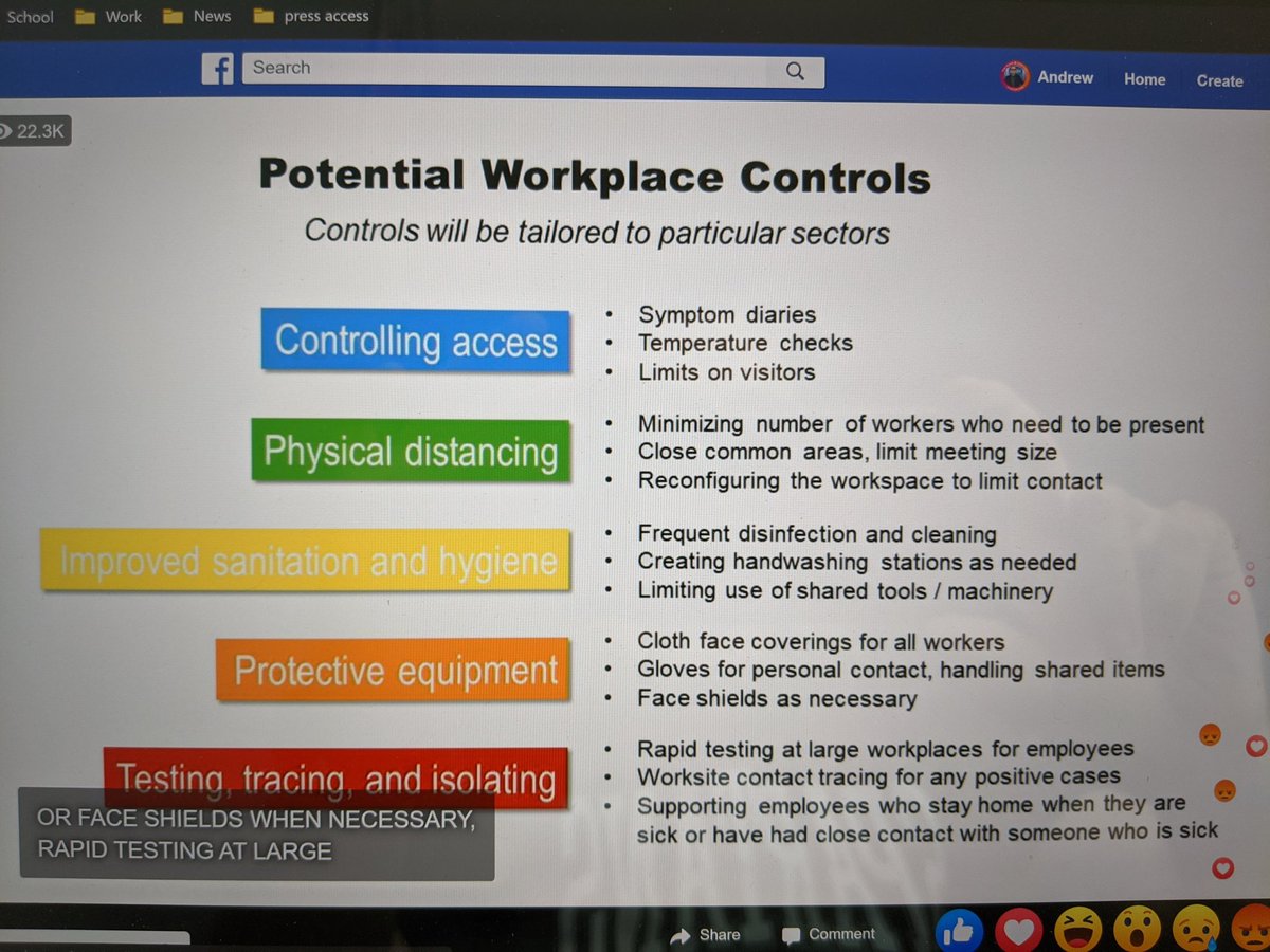 While not ready to announce anything yet,  @GovWhitmer says a number of workplace controls are under consideration including closing common areas, limiting use of shared tools, requiring masks for workers and providing rapid testing at large workplaces.  #COVID19  #StayHome  