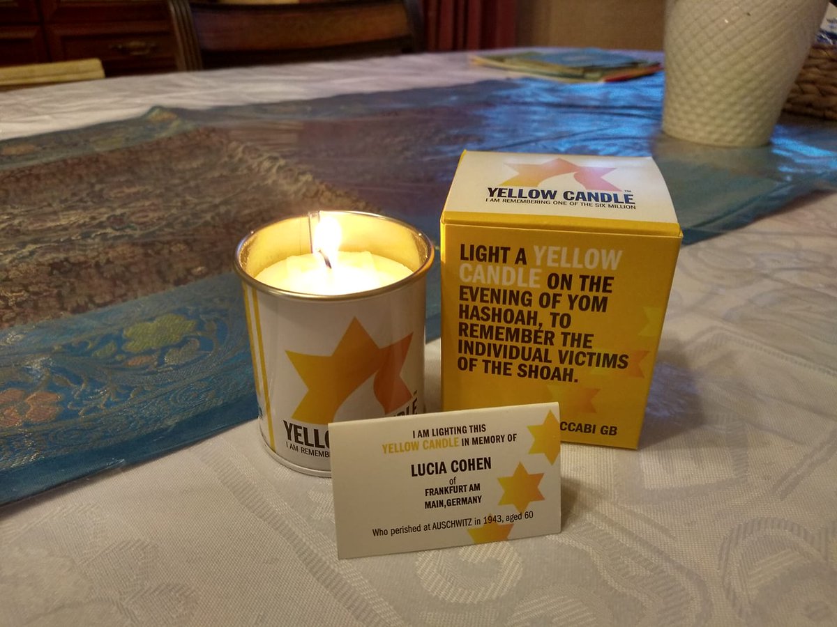 ey_teacher's tweet photo. We light our candle to remember Lucia Cohen of Frankfurt who perished in Auschwitz in 1943 aged 60 @YellowCandleUK @yomhashoahuk https://t.co/4VD8yz52U8