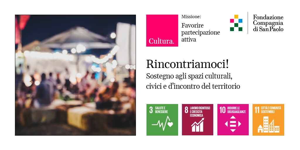 CSP_live's tweet photo. #FondazioneCSP lancia il #BandoCSP "RINCONTRIAMOCI: sostegno agli spazi culturali, civici e d'incontro del territorio".
Scopri come partecipare: https://t.co/2PXOhoe1Uv
Scadenza proposte 4 maggio 2020.
#CulturaCSP #PartecipazioneCSP #SDGS #SDG3 #SDG8 #SDG10 #SDG11 https://t.co/4jhIswUb2a