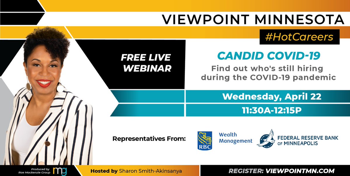 rmgcorp's tweet photo. Top Minnesota employers want you to know they are still hiring and are ready to meet you. There is opportunity during this time of COVID! #TuneIn to ViewPoint Minnesota for a review of #HotCareers
Register now @ https://t.co/W1Jdt1Gp3S
#ViewPointMN #COVID19MN #candidcovid https://t.co/Vx86tO43oI