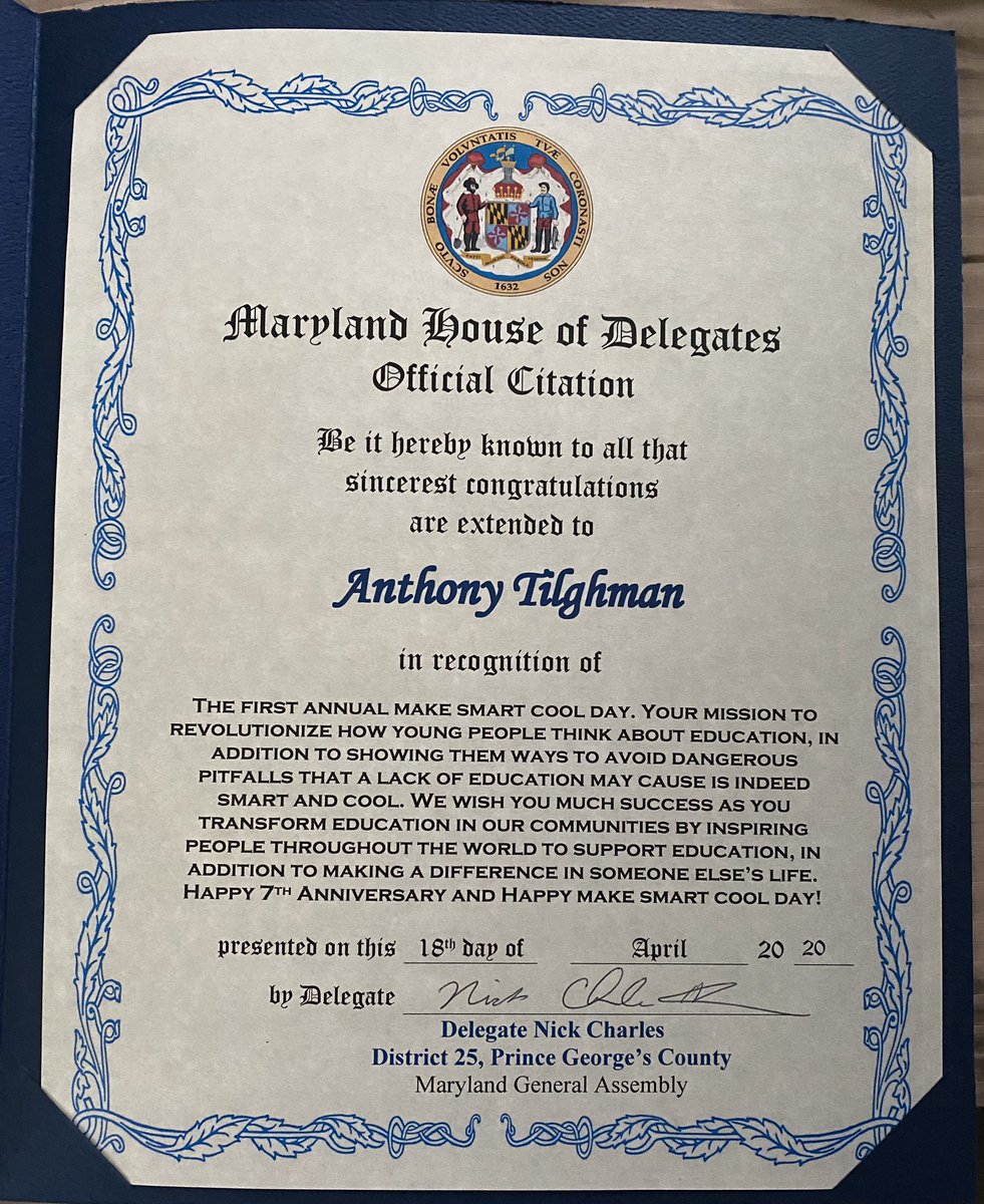 makesmartcoolus's tweet photo. It’s Official. Got the official citation from the Maryland House of Delegates for Make Smart Cool Day April 18, 2020 @makesmartcoolus #makesmartcoolday #7yearsandcounting #7yearsofservice #makesmartcool https://t.co/uBCouwM2mh