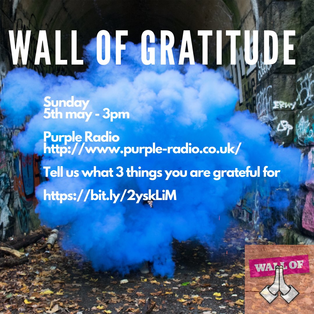 Andy_Tattersall's tweet photo. I'll be chatting (online) with @chrisblackmore about @WallGratitude and playing music of thanks on @Purple_Radio Sunday 3rd May 3pm - tell me what 3 things you're grateful for here https://t.co/tgPwzUaP5t https://t.co/7F4a07dyei