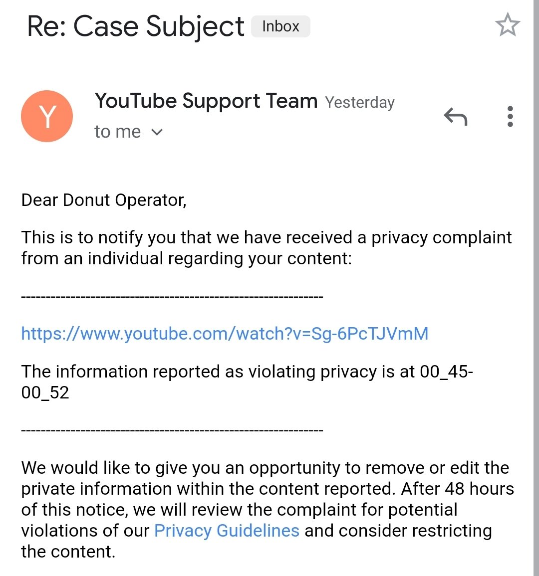 The guy that told me to kill myself and wished harm on my family filed a privacy complaint to remove the part where I read his message on this video. If you think I'm doing that, you're out of your goddamned mind.