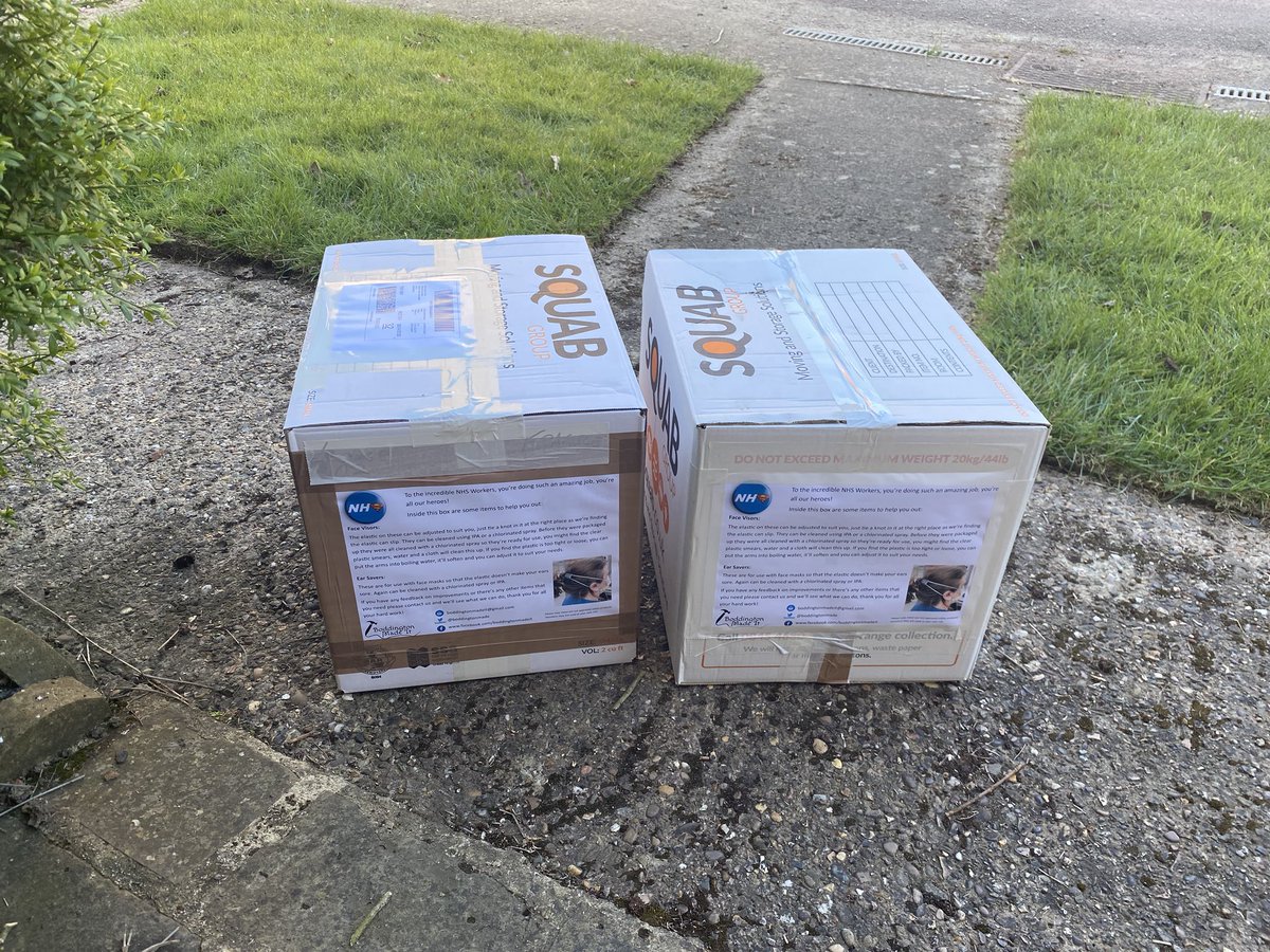 boddingtonmade's tweet photo. Another day and another 100 visors sent out to Worcester Hospital and Millcroft Care Home. #PPENow #COVID19 thanks to @SquabGroup for donating the boxes for posting them out. https://t.co/6BdU1Os6Gc