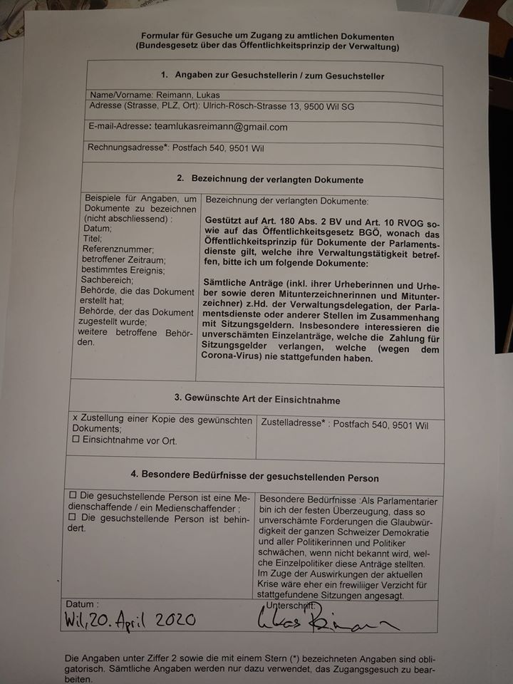lukasreimann's tweet photo. Ganz schön dreist: Sitzungsgeld auf Steuerzahler-Kosten einstreichen für Sitzungen, die gar nie stattgefunden haben! Mit einem offiziellen Antrag auf Dokumentszugang nach Öffentlichkeitsgesetz verlange ich Auskunft darüber, wie diese skrupellosen Parlamentarier heissen. https://t.co/gtRaCGCQjo