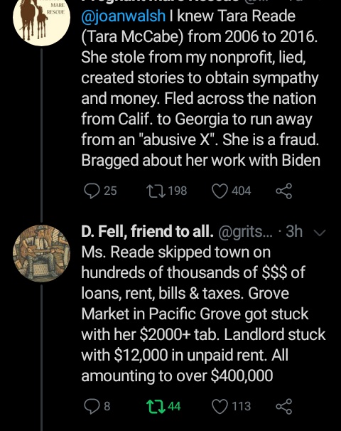 Here are screenshots detailing the fraud.Not once did the woman ask for a dime. An offer was made that one of us would set up a GoFundMe and tweet it out and Facebook it until we met the goal.Takes a lot of balls for her to boldly accost Joan Walsh over FAKE NEWS..