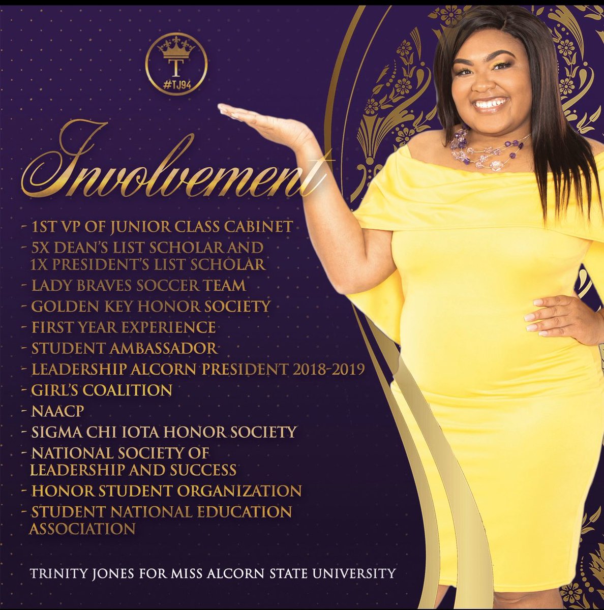 trin_j20's tweet photo. “Legacy is not leaving something for people. It’s leaving something in people.” Trinity has been involved and invested in numerous mentoring organizations and leadership roles. Her involvement has prepared her to be your 94th Miss Alcorn State University #trinforthewin #TJ94 https://t.co/QYDaXZi5z5