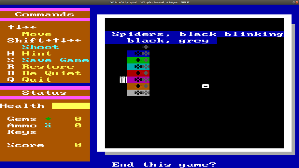The last world is "Super ZZT Color Mania", a sort of Super Tool Kit for Super ZZT full of BRD files to import and some demonstrations of new Super ZZT features