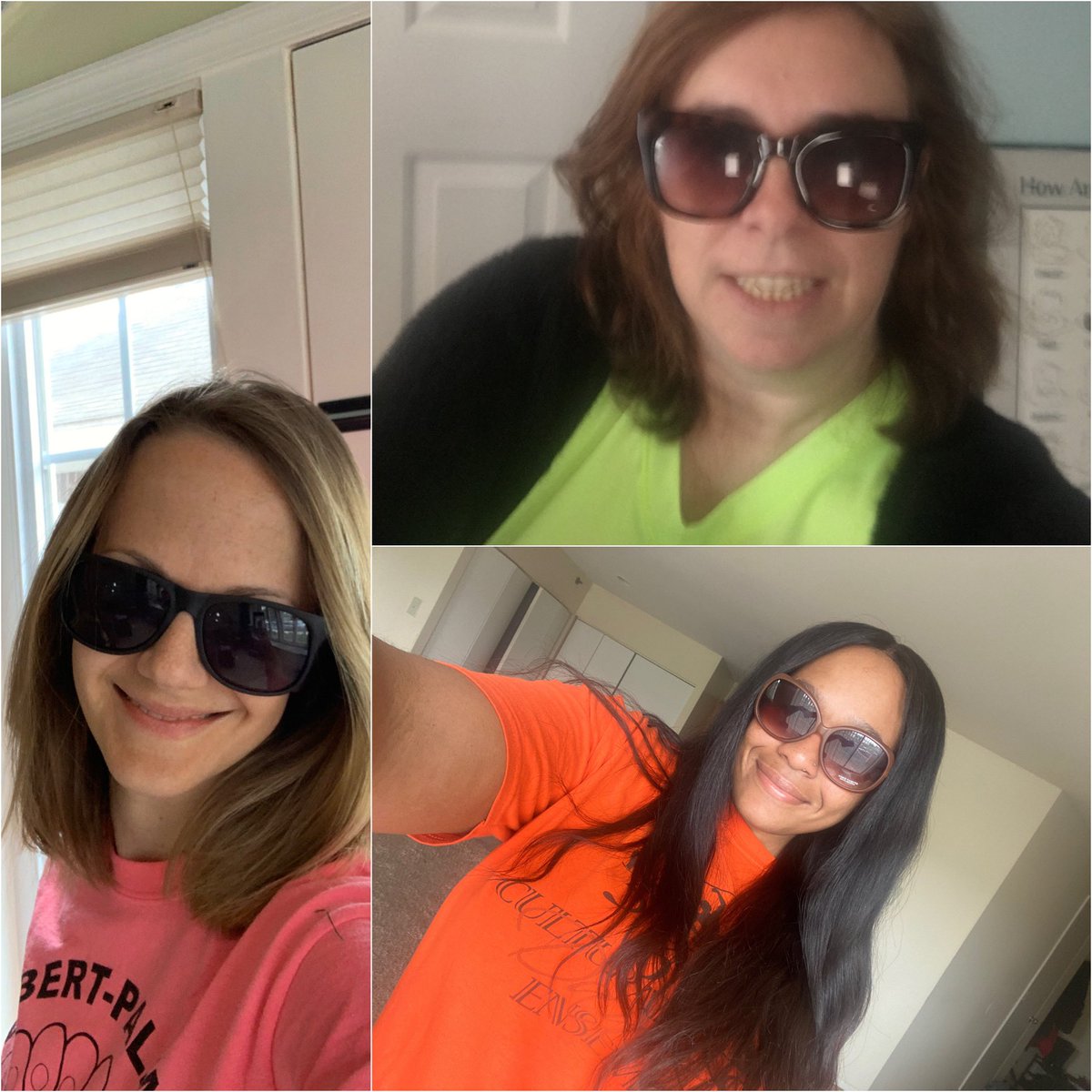 WESpsychologist's tweet photo. More staff members celebrate Virtual Spirit week! Day 1: The Future is Bright Day: wear bright colors and sunglasses! #wesvirtualspiritweek https://t.co/YplhzotPjK