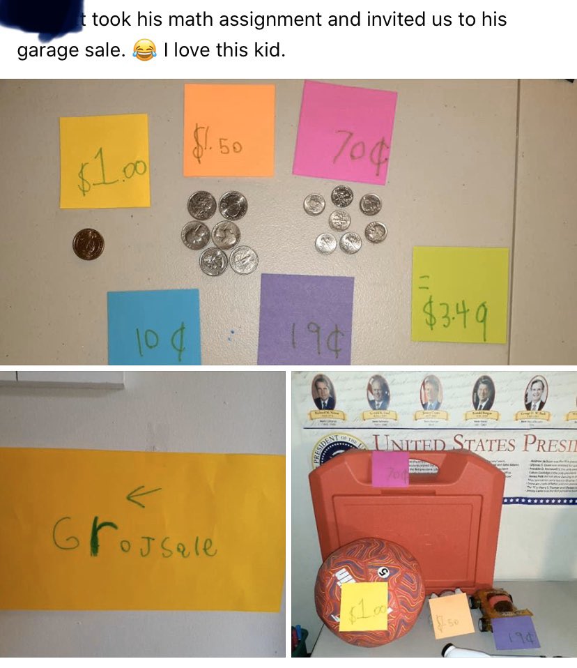 MrsAllisonDay's tweet photo. Today in math we learned about coin value and the kids were supposed to count some change found around the house.  This kiddo took it next level all on his own! 💙 Proud. https://t.co/IdVcs8jOmO
