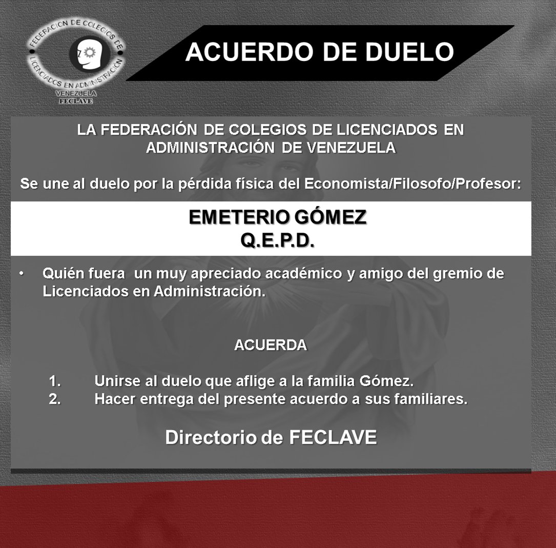 FECLAVE_Oficial's tweet photo. #FECLAVE se une al duelo por la pérdida física del muy apreciado académico EMETERIO GÓMEZ https://t.co/fmvLdFXKKs