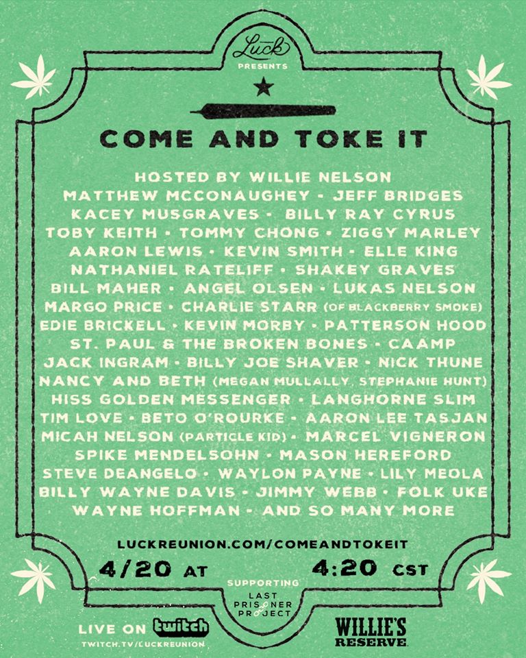 kevinmorby's tweet photo. Happy 4/20! Celebrating @WillieNelson's birthday with @LuckReunion today. Livestream begins at 4:20 CST. More info at https://t.co/CsCPI93XAq
#comeandtokeit
#luckreunion
#passleft
#willienelson https://t.co/FKjkMvr4XO