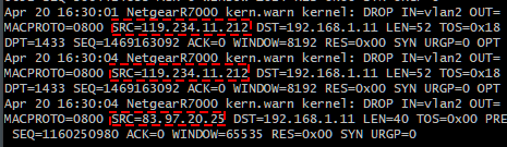 chinhdo's tweet photo. The logs from my router running Advanced Tomato show  a constant stream of what looks like scanning/windows exploit requests coming from poor-reputation IPs all over the world. https://t.co/19bJGOz42I