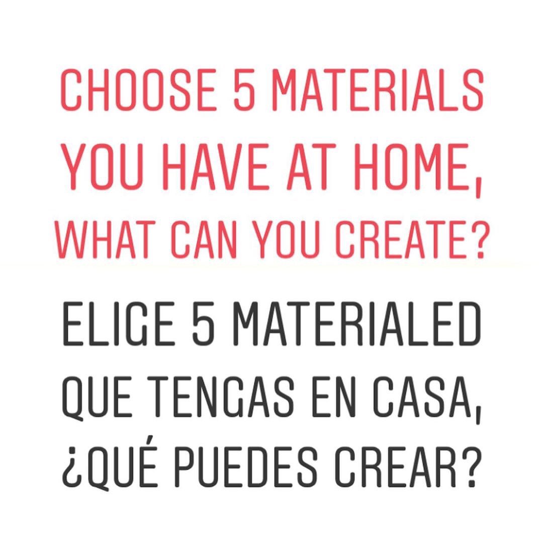 First day of The Cross-Over Project, our English/Spanish collaboration with inviting people at home to respond to open-ended instructions and sharing their images using #cross_overproject 
The first instruction is ‘Choose 5 Materials You Have At Home, What Can You Create?’