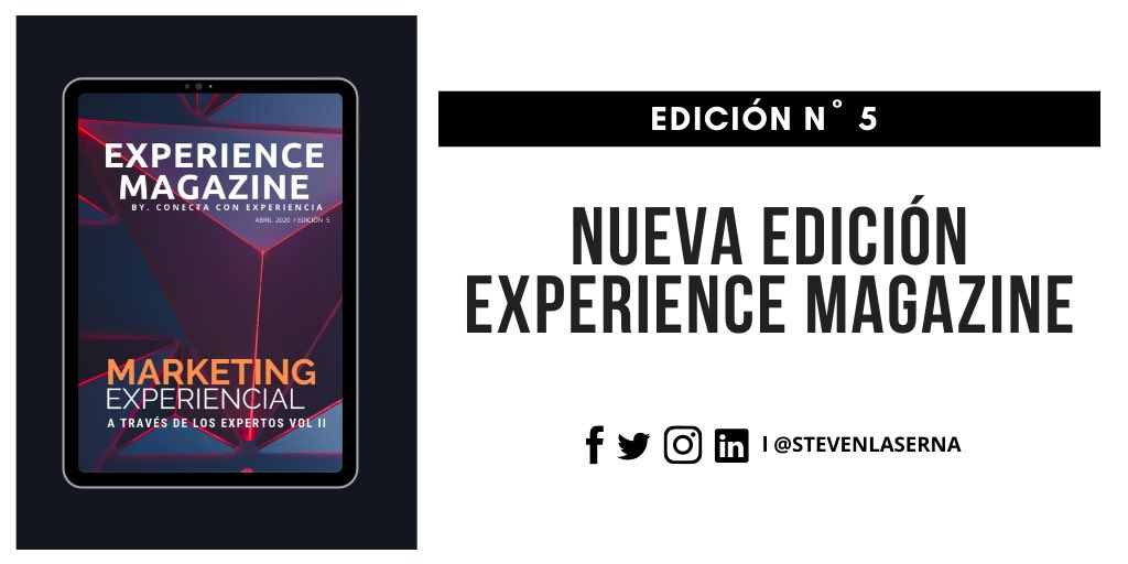 StevenLaSerna's tweet photo. Ya disponible nuestra 5ta edición de la revista Experience Magazine que llega en una edición especial con invitados de lujo.
⚡️Lee nuestra más reciente edición:https://t.co/VkqJQhxAsJ #StevenLaSerna #ExperienceMagazine #ConectaConExperiencia https://t.co/gvPgihTnSB