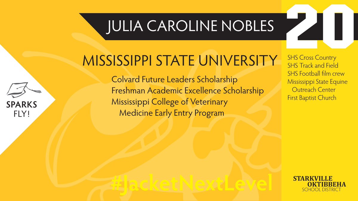 StarkvilleSD's tweet image. Help us celebrate #SHSClassof2020 graduate: JULIA CAROLINE NOBLES
After graduation, Julia will be attending @msstate 

Share your congrats in the replies &amp;amp; read more at Instagram.com/jacketseniorcl…
#StarkvilleSpark #JacketNextLevel