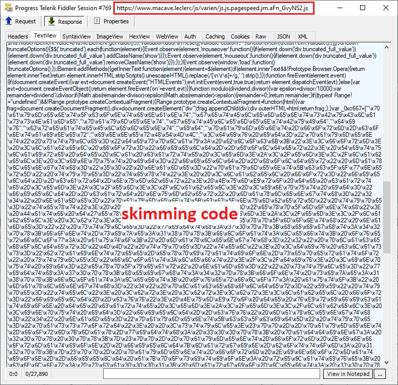 Threat_Down's tweet photo. According to our crawlers, credit card skimming code was injected into wine store belonging to top French supermarket chain E. Leclerc.

This may be why the site is now in maintenance mode.

IOCs:
clipbutton[.]com[.]br/catalog/discount.php
tivents[.]de/media/wysiwyg/paypal4.gif https://t.co/itjqzJ9Yd3