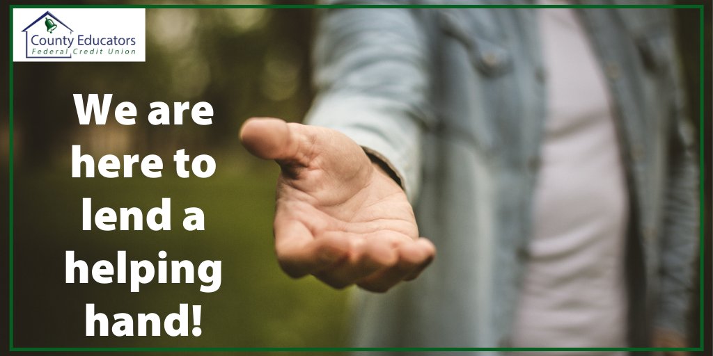 CountyEducators's tweet photo. We are here to lend a helping hand to our members when they need it most. β€οΈ Contact us today to apply for your Emergency Debt Relief Loan. We are all in this together! πͺ
Apply online: https://t.co/lteGUk8L4F
#CountyEducatorsFCU #NewJerseyLife #SpringfieldTownshipNJ https://t.co/D5WLVfwDn7