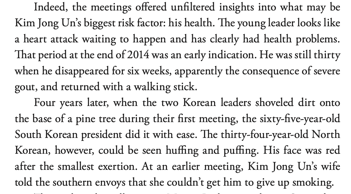 In my book "The Great Successor," I wrote that Kim Jong Un's biggest risk factor was his obvious poor health -- and in particular the risk of cardiac problems. Kim Jong Un is five feet, seven inches tall, and weighs about three hundred pounds = BMI of 45, or "extremely obese"