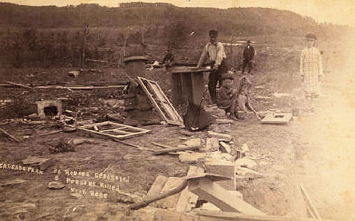 20. inscription on the photo is: "Cascade Park, 20 houses destroyed, 8 persons killed near here."