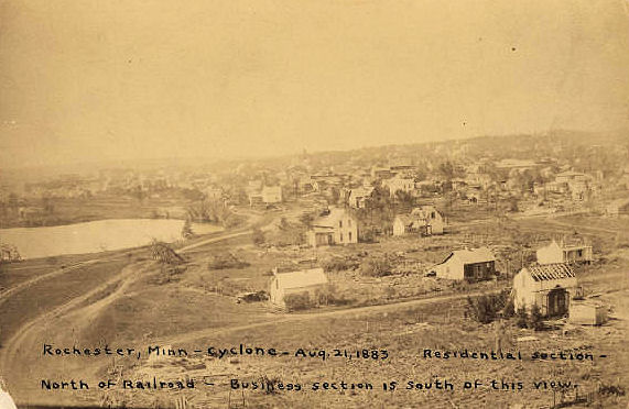 21. The destructive force of this tornado is evident in this scene of destroyed homes in the residential section of North Rochester. About one third of the city was completely destroyed and the remainder was heavily damaged.