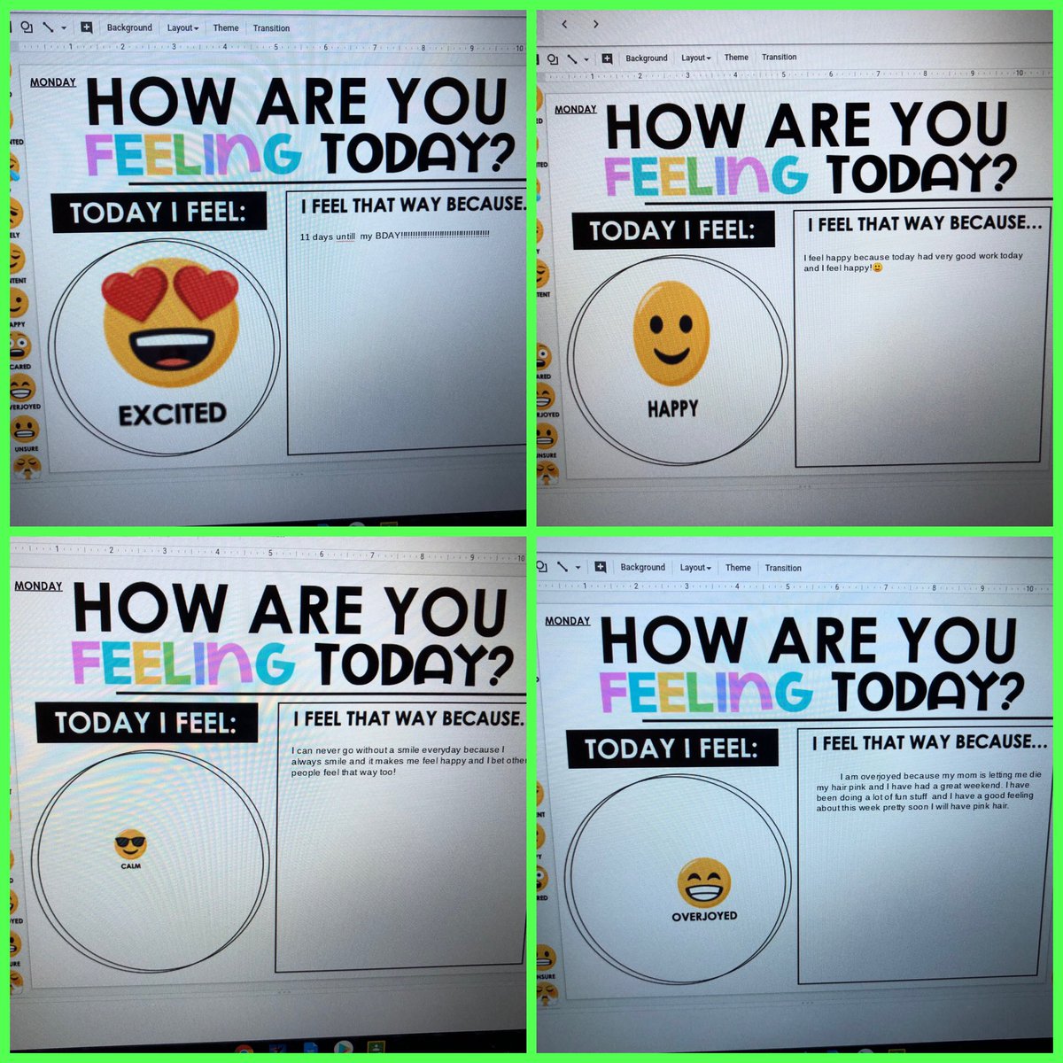 This is my favorite part of the day! I LOVE to read what my Ss have to say about their feelings! #CISDRocks @CityViewElem #cityviewrocks