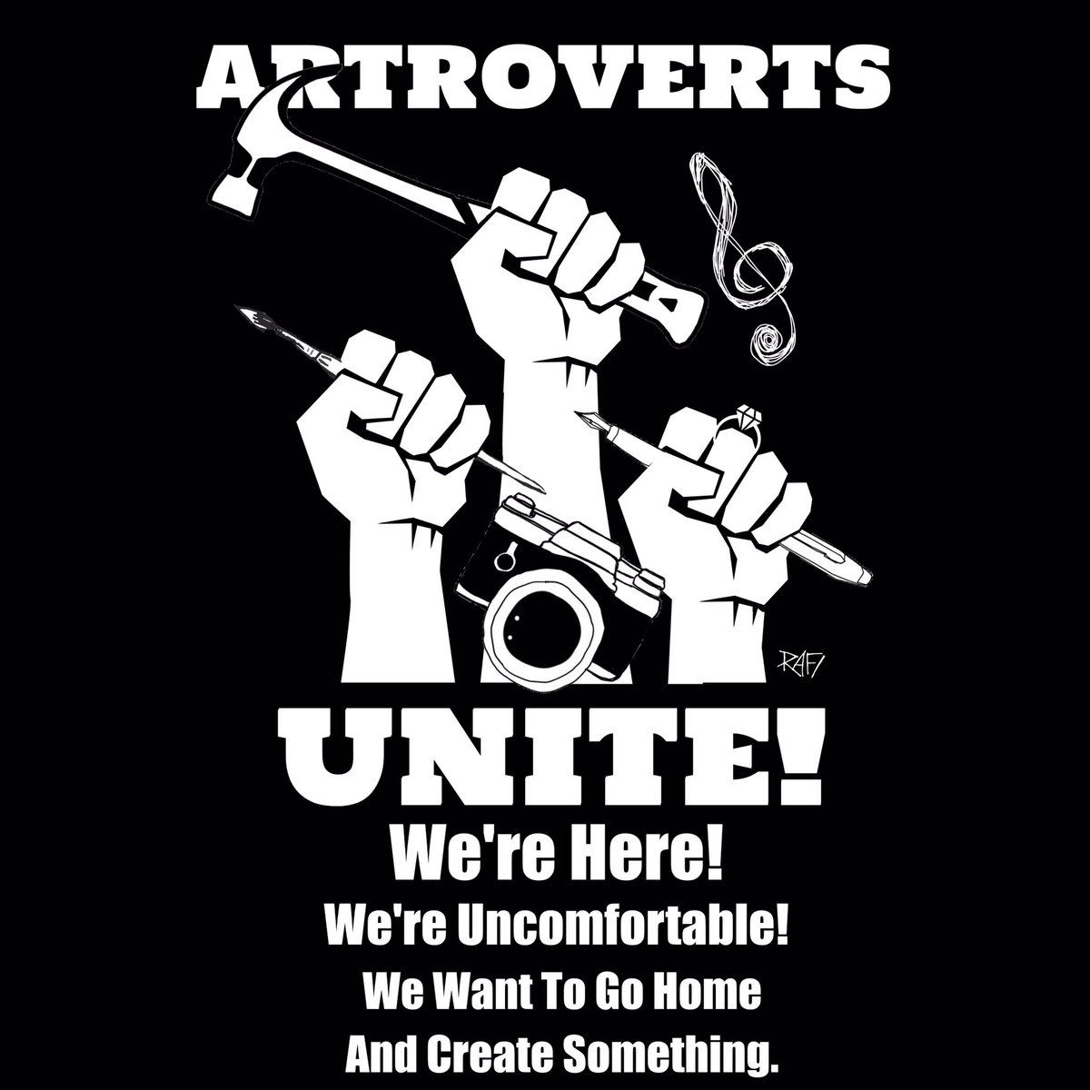 Rafiandklee's tweet photo. I designed a t shirt this weekend for all my awesome painter friends... this t shirt design is for all the multi media ARTROVERTS out there who create a variety of amazing things! #artroverts #artists #writers #photographers #crafters #musicians https://t.co/BSNv7pCdog