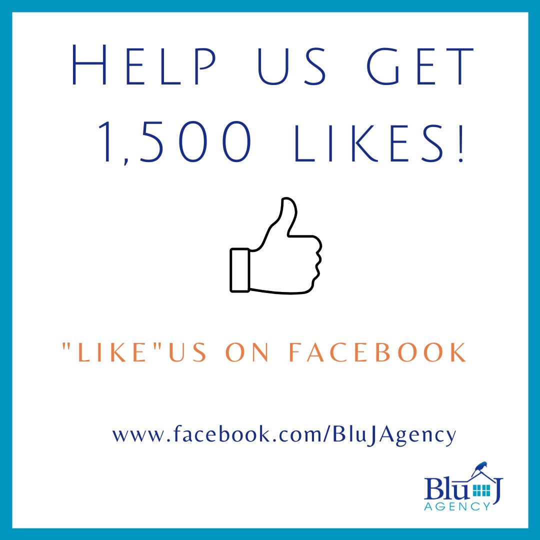 blujagency's tweet photo. Help us get to our next milestone of 1,500 FB likes! We are very thankful to all of our clients, partners, and supporters. Thank you very much for your ongoing support! #followus #facebook #BluJ #realtor #realestate #homeforsale #property #homebuyer #homeseller https://t.co/G4WNzz6z2J