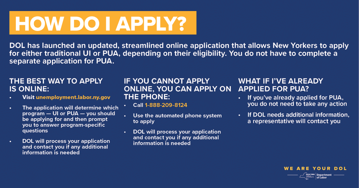 Nys Department Of Labor On Twitter We Launched A New Streamlined Application For Nyers To Apply For Pua Without Having To First Apply For Ui If You Previously Filed For Ui