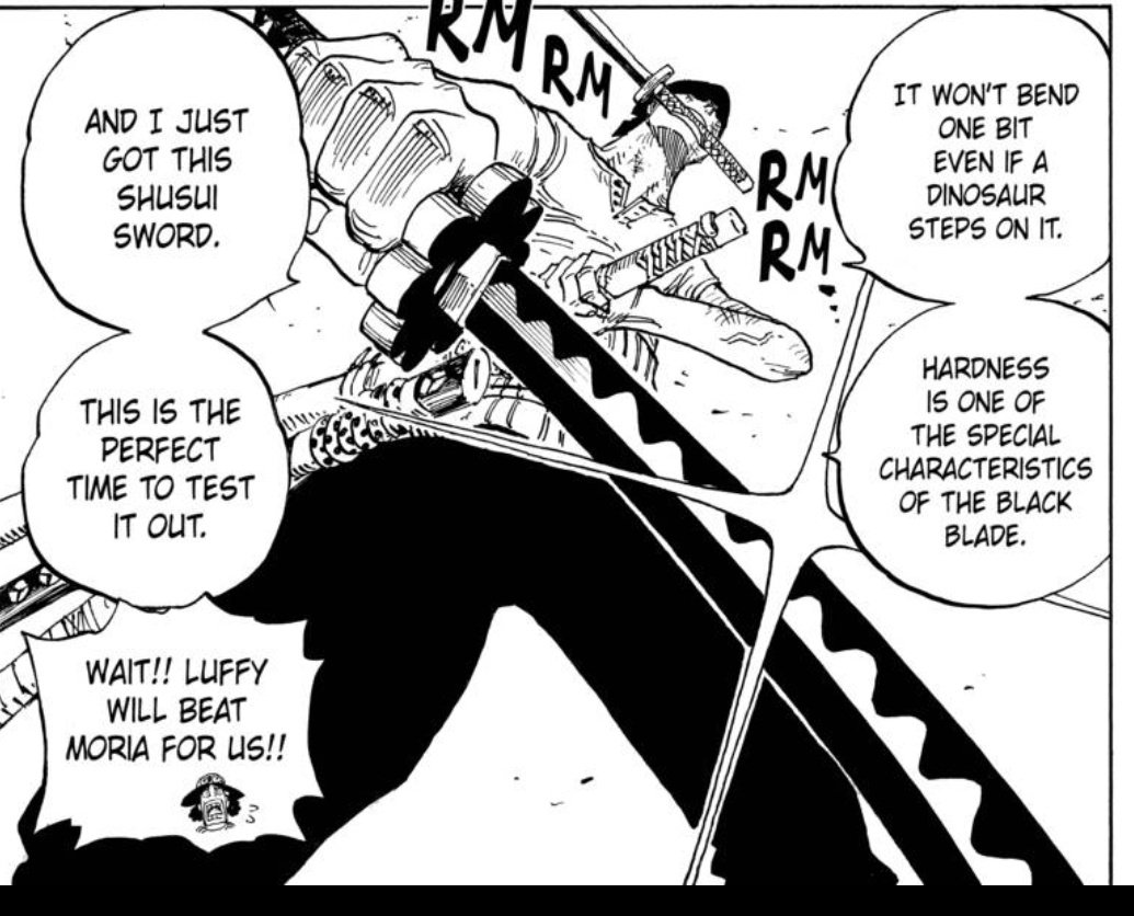 Black blade are even greater in durability and hardness than regular meito blade. Black Blade > Meito Grade[Rank varies] > Unnamed/regular Swords. Yet, there are people who think Killer missing his 'Spinny blades' is equal as nerf as Zoro missing a Black blade.Jesus Chirst.