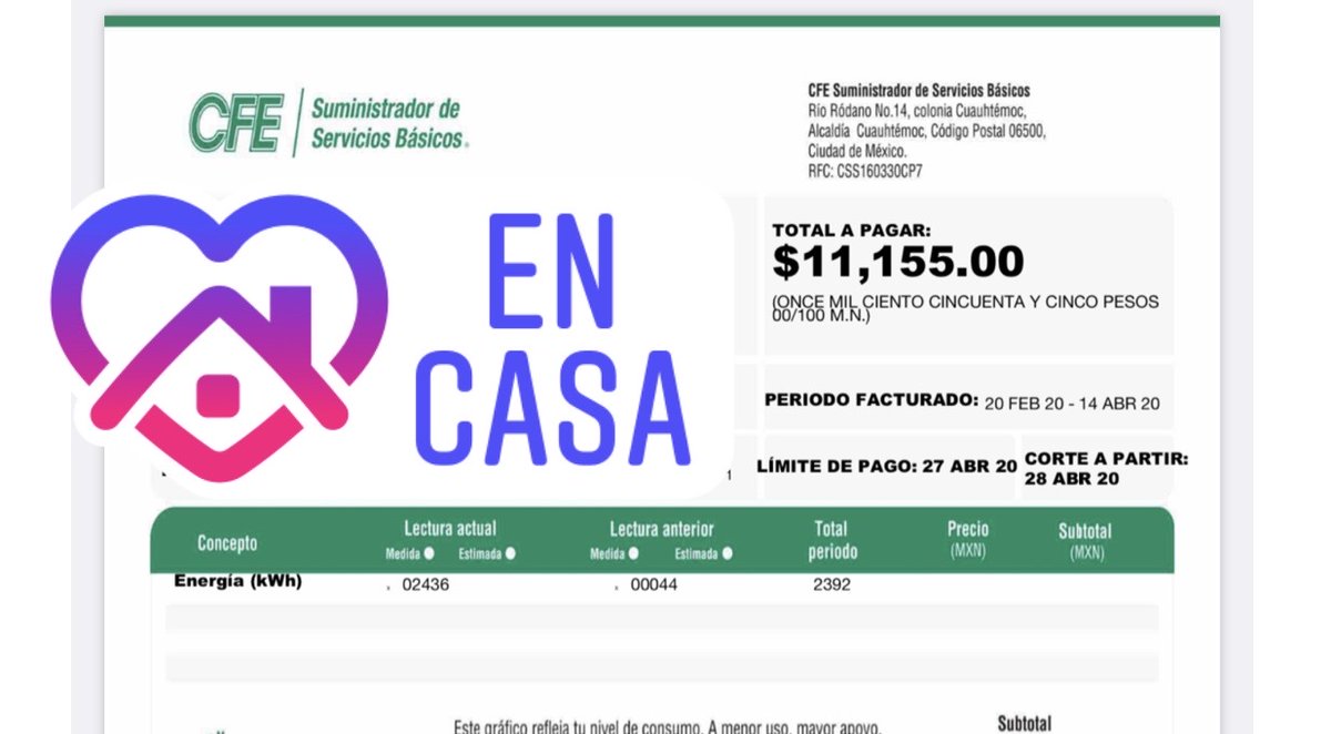 Donde esta el apoyo a PyMES cobrando esto en medio de una crisis económica por una pandemia? con un negocio cerrado desde principios de marzo por la recomendación de Gobierno y con recibos pagados meses atrás con montos muy diferentes a este. <a href="/EnriqueAlfaroR/">Enrique Alfaro</a> <a href="/CFEmx/">CFEmx</a> <a href="/lopezobrador_/">Andrés Manuel</a>
