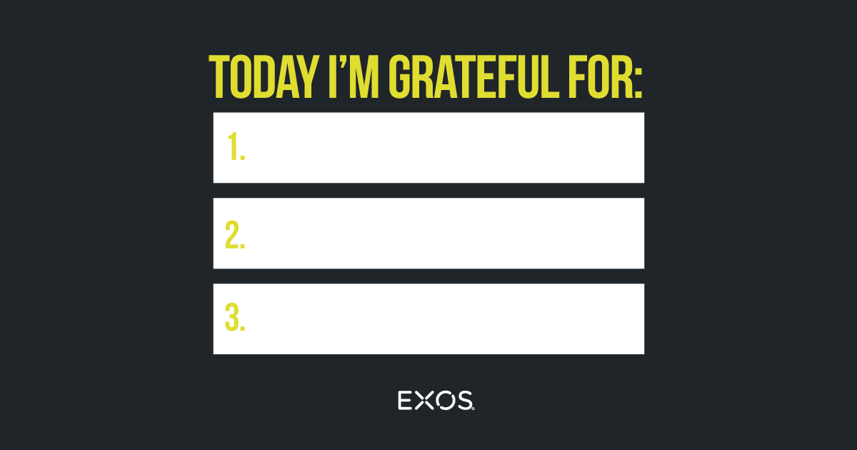 TeamExos's tweet photo. What are you grateful for today? List three things that come to mind. Why do it? Research has found that gratitude leads to happiness. So it’s especially important to cultivate gratitude during tough times to become more resilient. #EXOSdailychallenge https://t.co/Uh6VOPMuqr