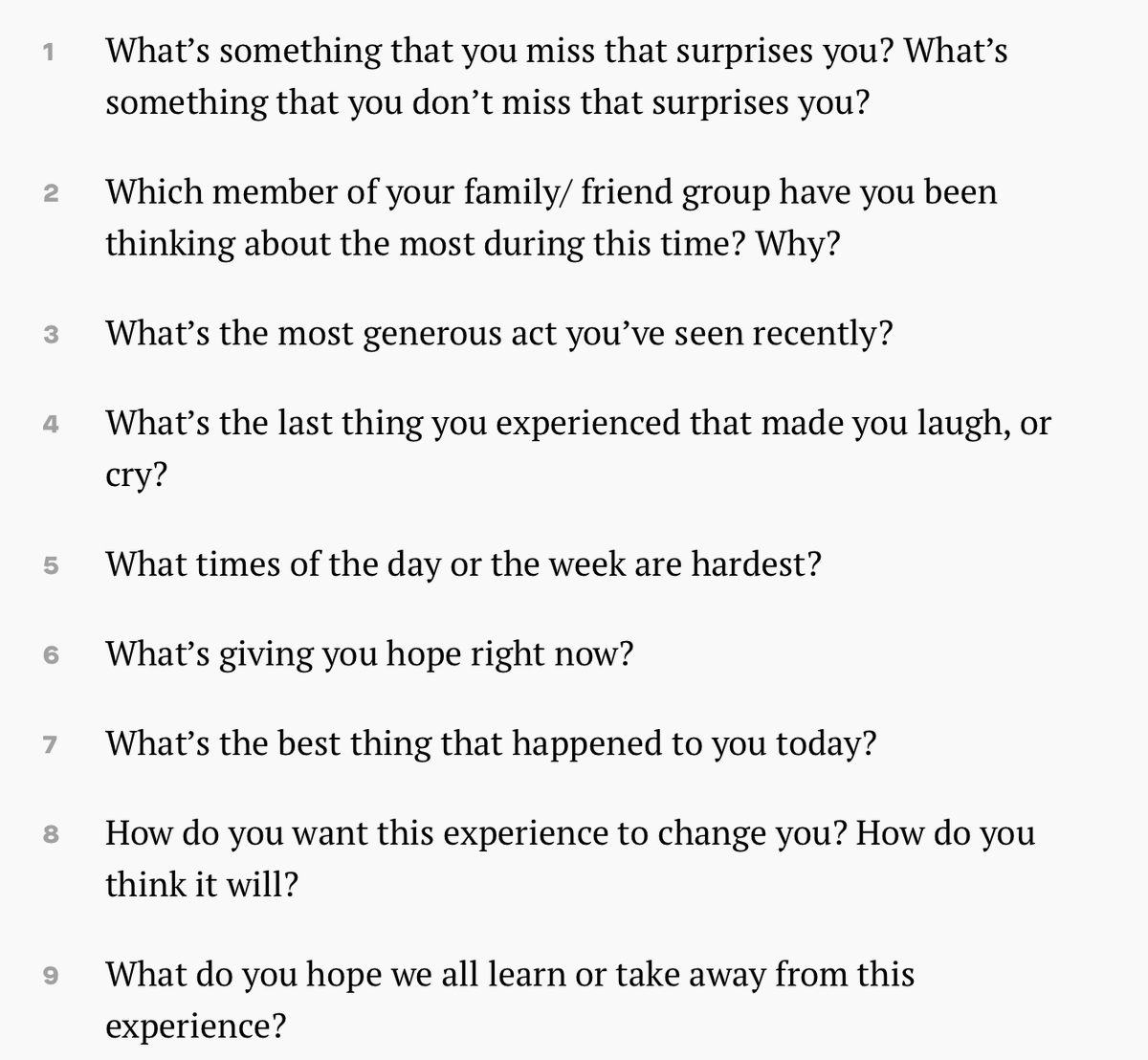 Daniel Pink on X: 20 questions to ask instead of “How are you doing right  now?”  (via @elizabethw723)   / X