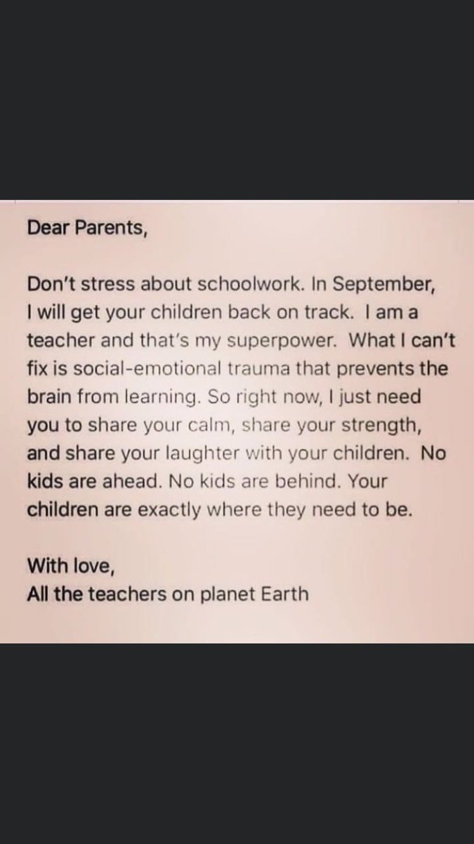 You are not your child’s teacher. You are their parent. The reason we need &amp; shd value teachers is because we are not teachers. The roles are, &amp; should be, different. We are urging parents to be kind &amp; understanding to our hardworking teachers &amp; that cuts both ways #backtoschool
