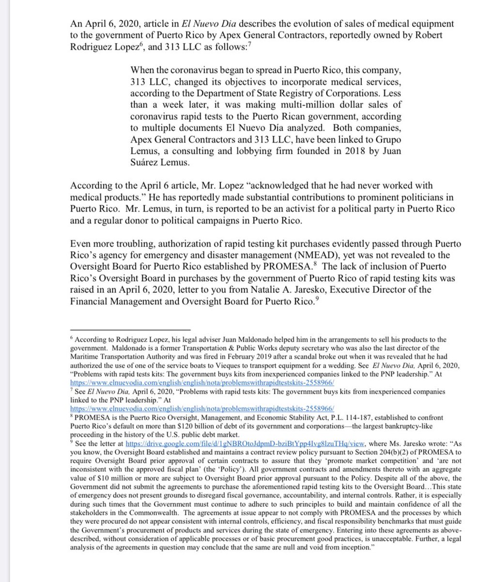 DavidBegnaud's tweet photo. The head of the U.S. Senate finance committee wants Puerto Rico's Governor to answer 13 questions about a recent COVID19 test scandal.
@ChuckGrassley writes: "it appears that procurement &amp; contracting in (PR) often passes through a filter of political connections..." https://t.co/RyepxnvVTk