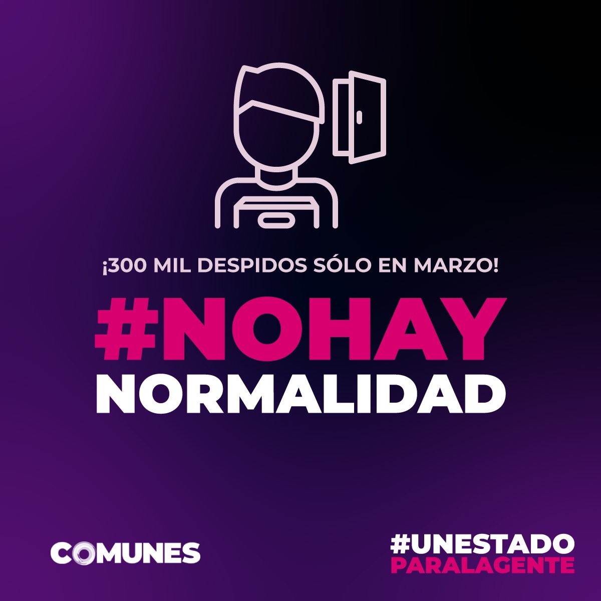 ComunesCL's tweet photo. La #NuevaNormalidad de los poderosos ha costado 300 mil despidos de trabajadores y trabajadoras.

Presidente, 
#nohaynormalidad 

Chile necesita Un Estado para la Gente https://t.co/lnXqTXsz4r