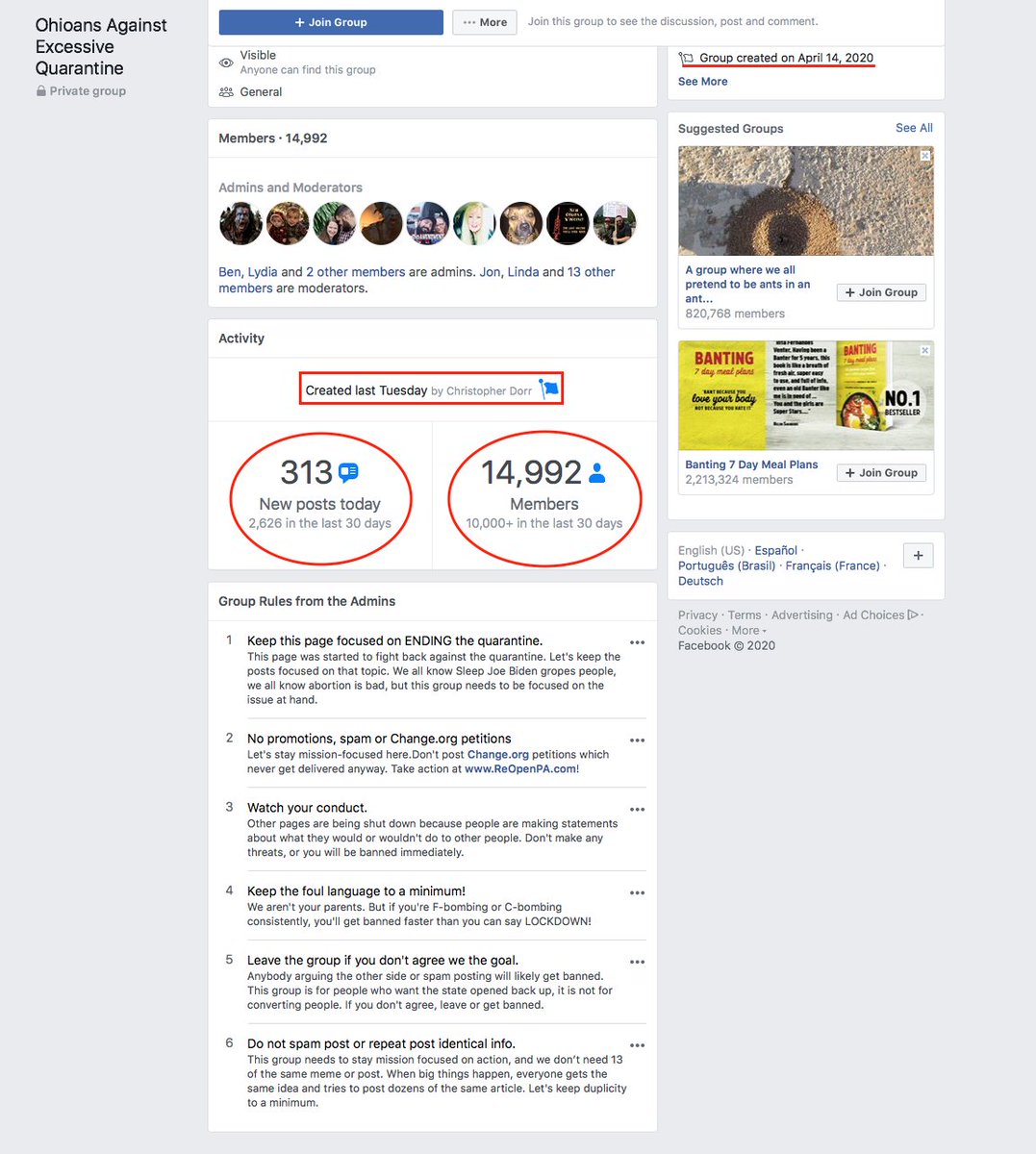 'Ohioans Against Excessive Quarantine' Facebook Group created by Christopher Dorr, April 14, 2020 Redirect from www[.]REOpen[.]Ohio[.]com link lands at Dorr Brothers 'Ohio Gun Owners' website.https://action[.]ohiogunowners[.]org/action/end-the-excessive-quarantine/