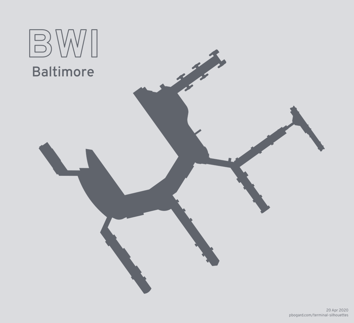 bogardpd's tweet photo. I updated my BWI (Baltimore) terminal silhouette to include the Concourse E expansion. https://t.co/ZkkkJqxslZ