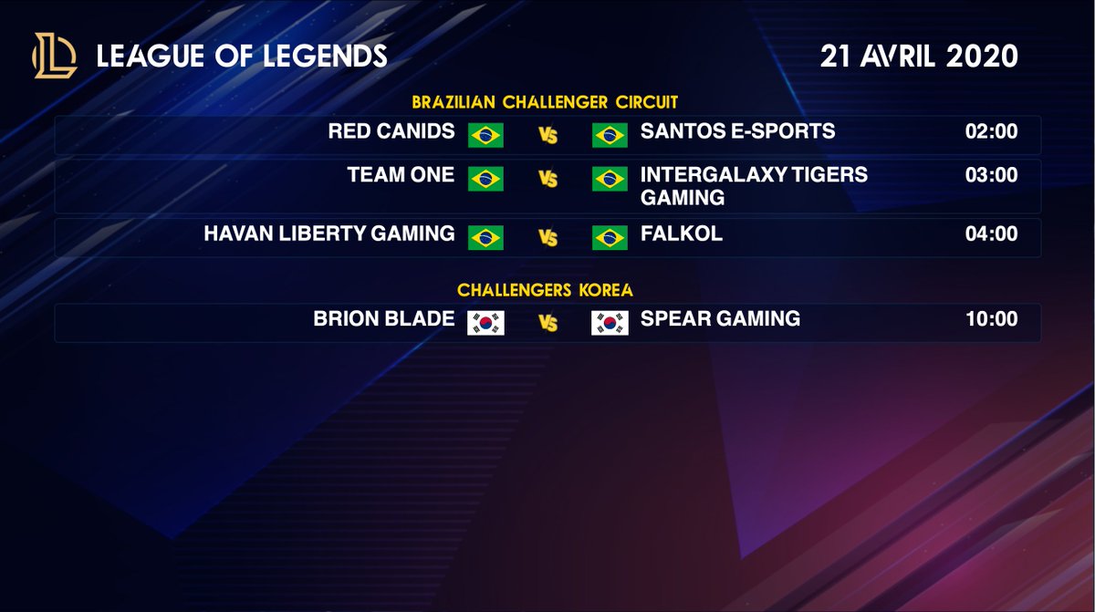 IMP_LOLegends's tweet photo. Programme League of Legends du 21 avril 2020👇 https://t.co/FskGolUrWN