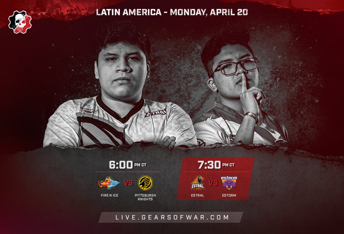 LIVE NOW: Latin American Pro League Live with <a href="/AztecaDeportes/">TV Azteca Deportes</a> -  Week 5

@FireNIceEsports vs. <a href="/KnightsGG/">KNIGHTS</a> 
@Estral_Esports vs. <a href="/ESTORM_GG/">ESTORM ⚡</a> 

Watch the stream at live.gearsofwar.com and earn the Overture Claw and Markza!