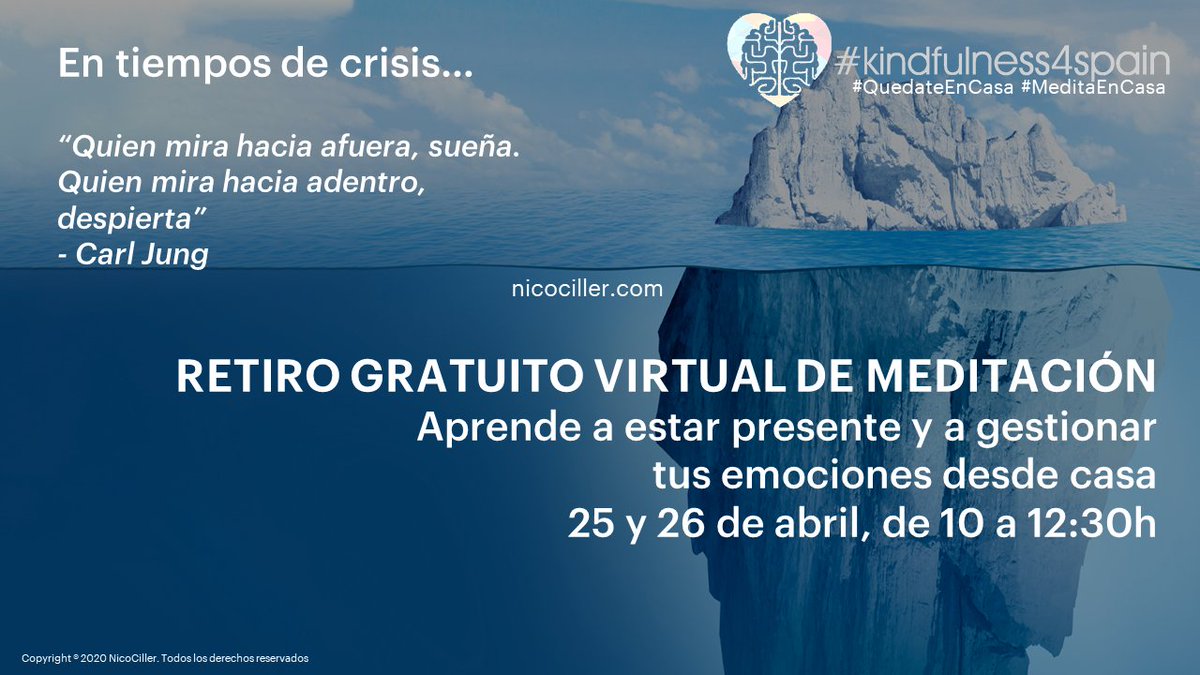 nicociller's tweet photo. Estamos en una crisis sin precedentes. Si quieres salir del piloto automático y aprender a gestionar tus emociones desde casa, participa en el próximo retiro virtual de #meditación. +info: https://t.co/9gwJWiGvv0
YouTube Live: https://t.co/QxxdA6eu0T
#COVID19 #Kindfulness4Spain https://t.co/Q7TwsIenj3
