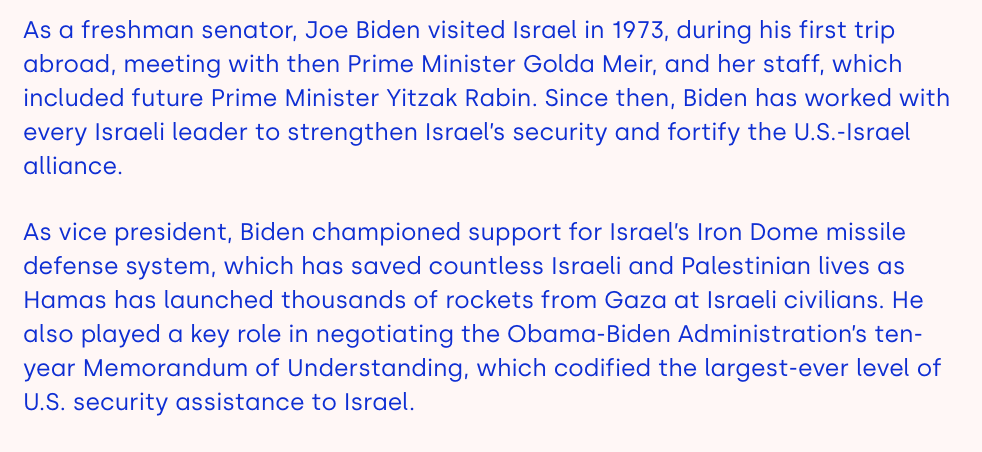 . @DMFIPAC endorsed Joe Biden on March 9. They cheered his past support for Israel's Iron Dome missile defense system, as well as his role in "codifying the largest-ever level of U.S. security assistance to Israel" when he was Vice President in Obama's administration.