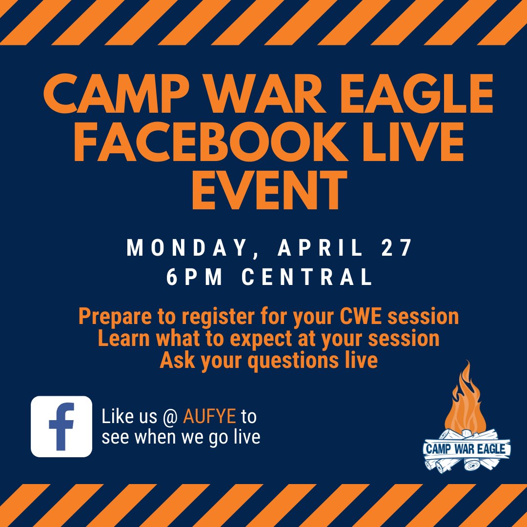 Join us April 27 at 6pm CT for a CWE Facebook Live event. We’ll explain CWE registration, provide more details about the CWE sessions and answer your questions live. Like us on Facebook (AUFYE) to see when we go live. We’ll post the recording afterwards if you can’t join us live.