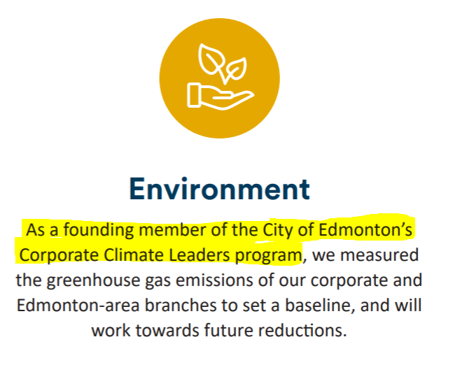 We've got a real stinker with Canadian Western Bank ( @CWBcommunity)No carbon reporting whatsoever.Hilariously the founded "City of Edmonton's Corporate Climate Leaders program". So specific. Climate commitments weaker than kindergarten brainstorming session.