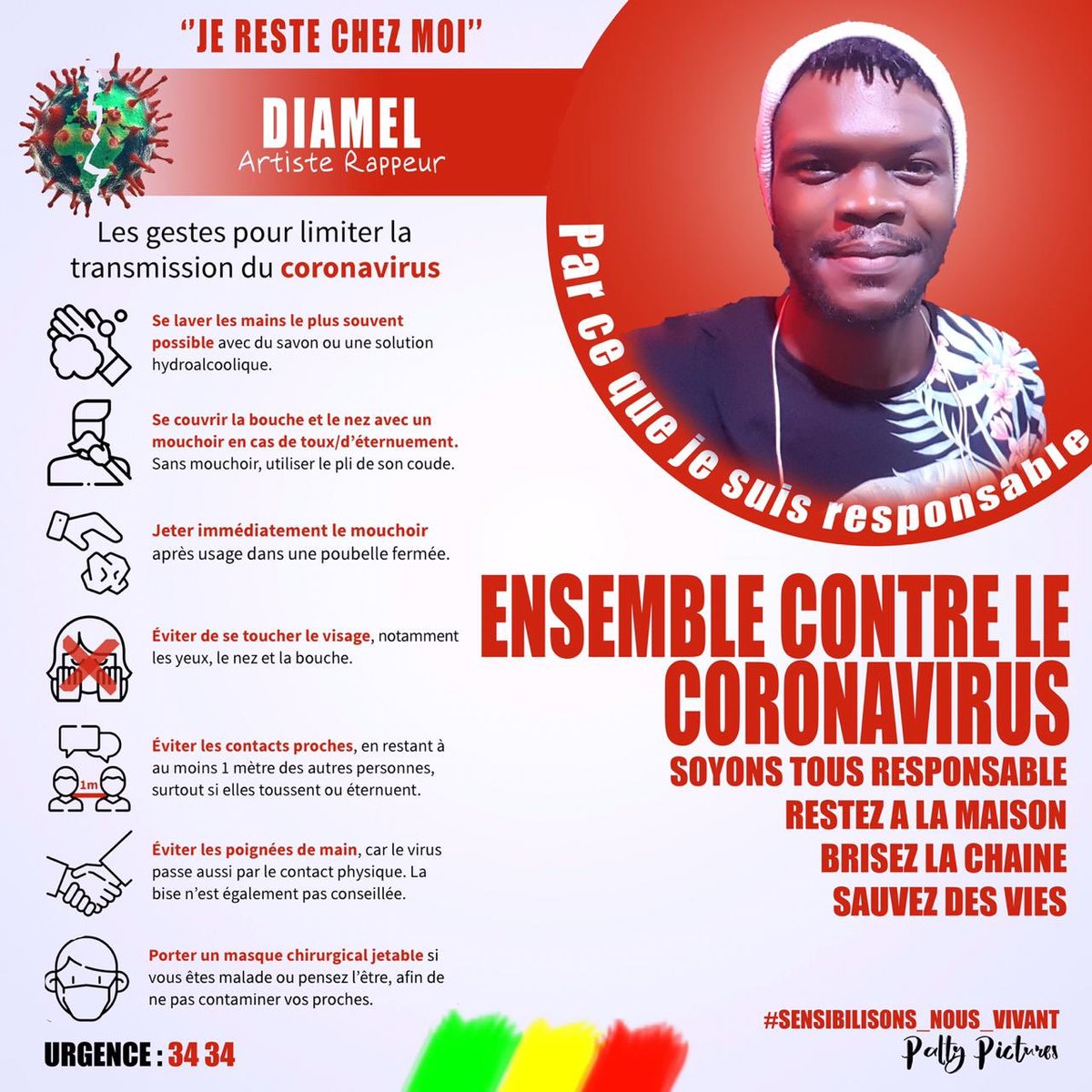 DiamelFLB's tweet photo. La meilleure façon de freiner la propagation du virus (Coronavirus), ce sont des gestes simples. https://t.co/0VvxZupAbx