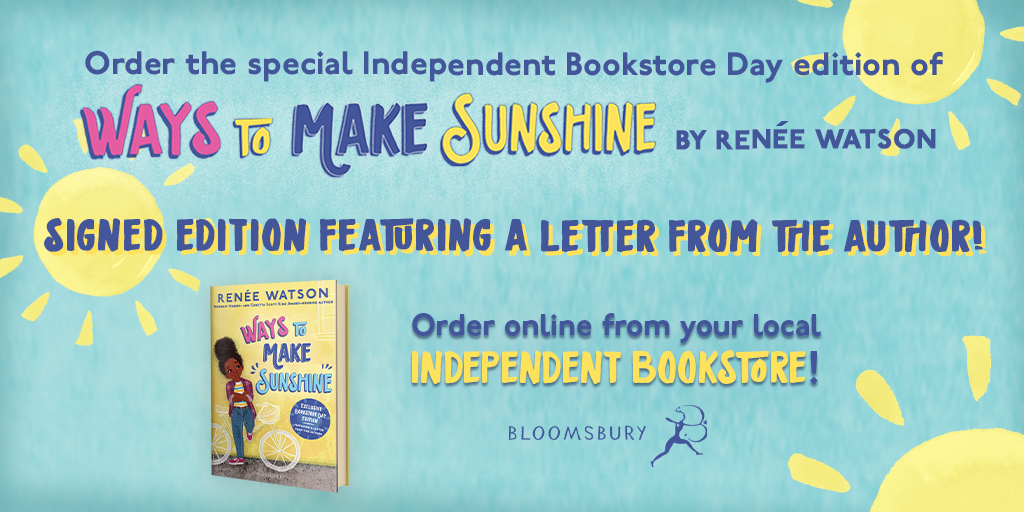 The exclusive, SIGNED edition of Renee Watson's WAYS TO MAKE SUNSHINE goes on sale tomorrow! It includes a letter from the author and it's only at independent bookstores. Order it from yours! #books #makesunshine #virtualbookstoreparty