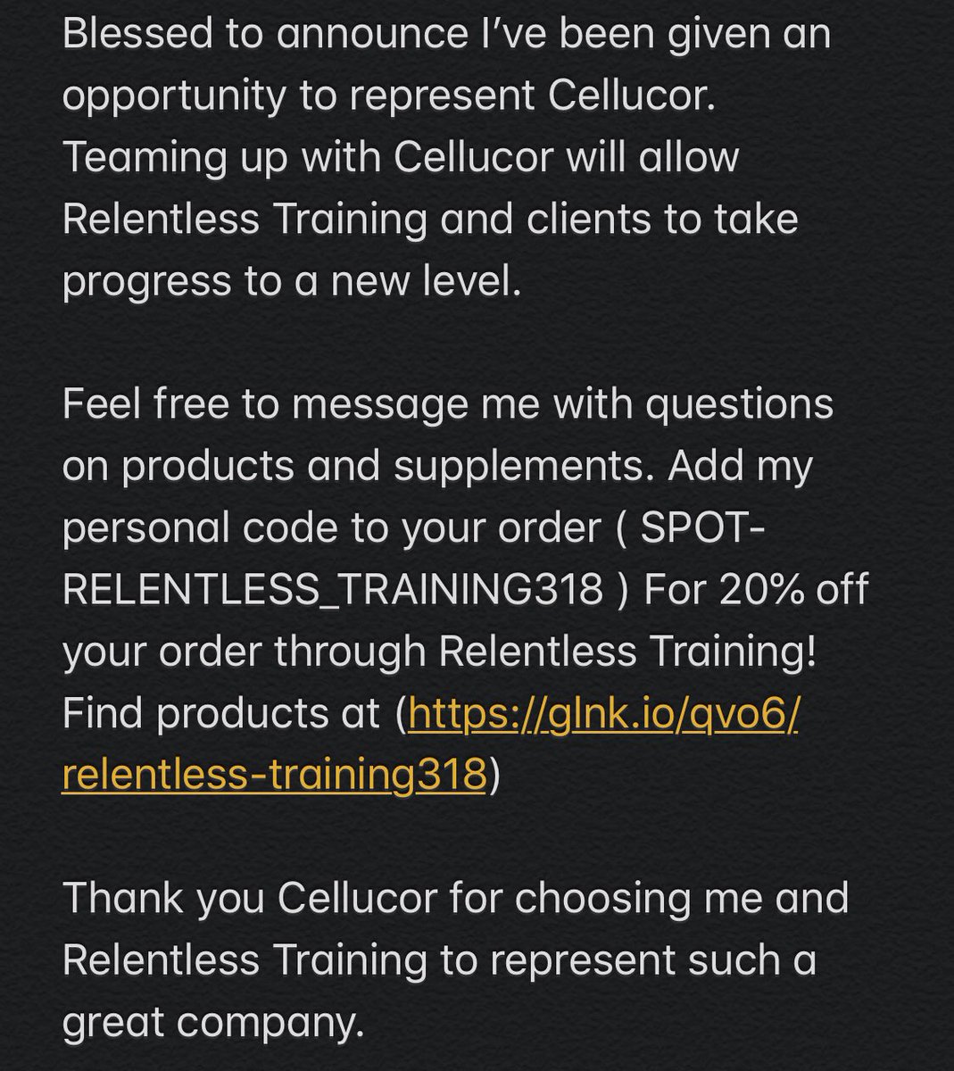 Relentless_318's tweet photo. 20% off Cellucor products using the code 
SPOT-RELENTLESS_TRAINING318
https://t.co/LdCoMCVoLq #spotyourtrainer https://t.co/SxvVVTkVHQ