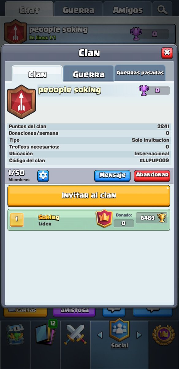 Acabo de publicar en peoople.app/soking el link de un clan para jugar conmigo AHORA  así que todos los que quieran, venid!